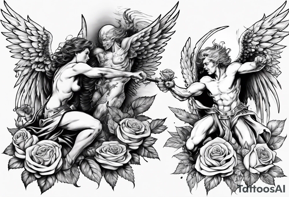 Archangel fighting a demon with roses tattoo idea Archangel fighting a demon with roses tattoo idea