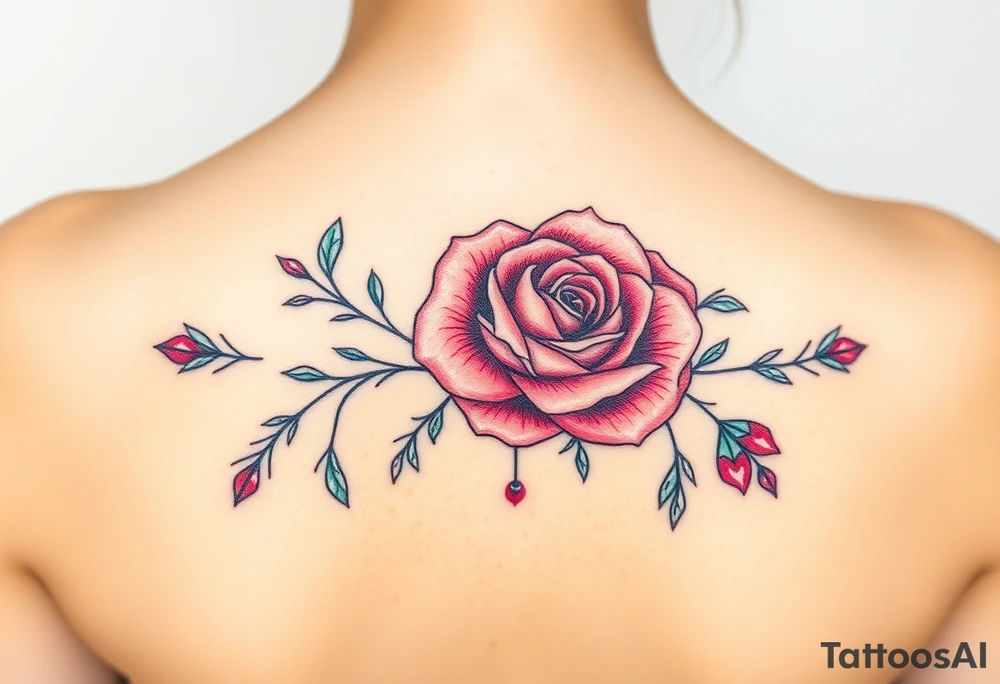 aquamarine color and rose color surrounded by ruby color tattoo idea
