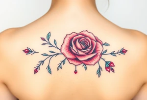 aquamarine color and rose color surrounded by ruby color tattoo idea