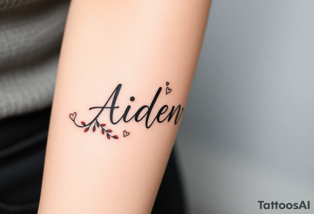 The name Aiden with love theme around it tattoo idea