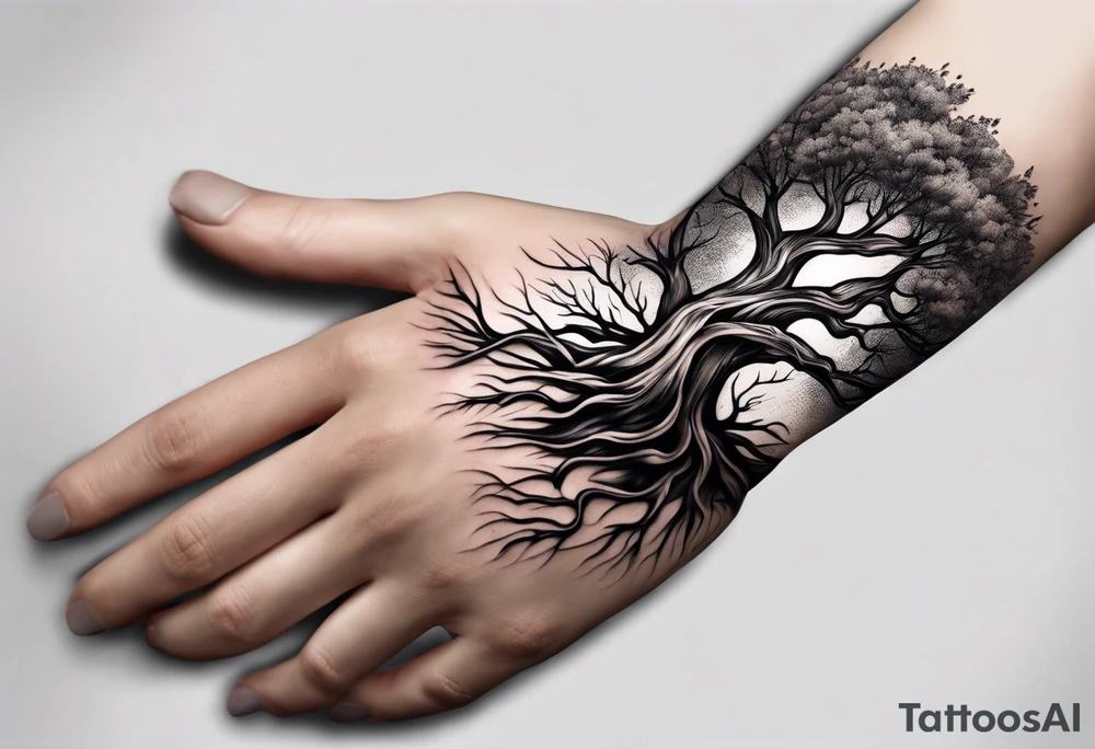 Tree roots wrapping around wrist tattoo idea