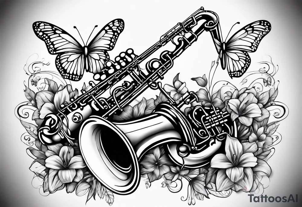 Saxophone, butterfly, rainbow, keyboard tattoo idea