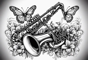 Saxophone, butterfly, rainbow, keyboard tattoo idea