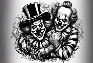 A clown grabbing the leg of another clown tattoo idea