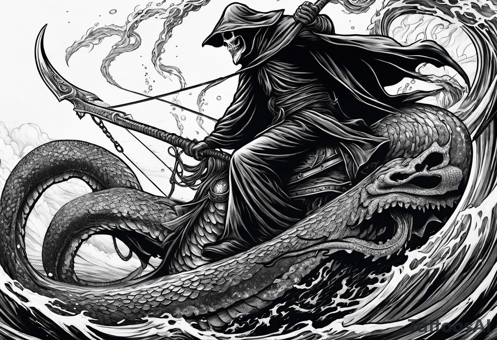 Grim reaper riding a kraken tattoo idea
