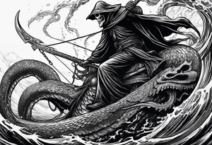 Grim reaper riding a kraken tattoo idea