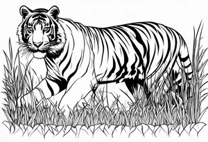 tigers stalking from behind grass tattoo idea