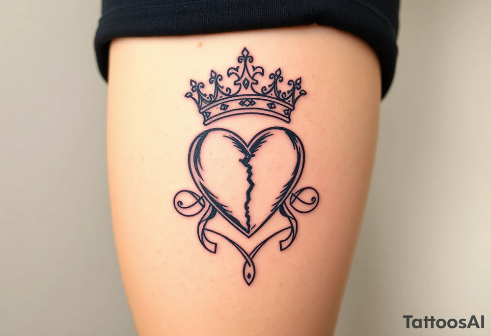 Powerful, crown, queen, broken heart tattoo idea