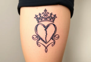 Powerful, crown, queen, broken heart tattoo idea