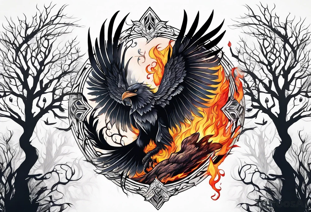 Germanic warrior
  tree of life on fire wolf and a raven tattoo idea