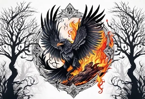 Germanic warrior
  tree of life on fire wolf and a raven tattoo idea