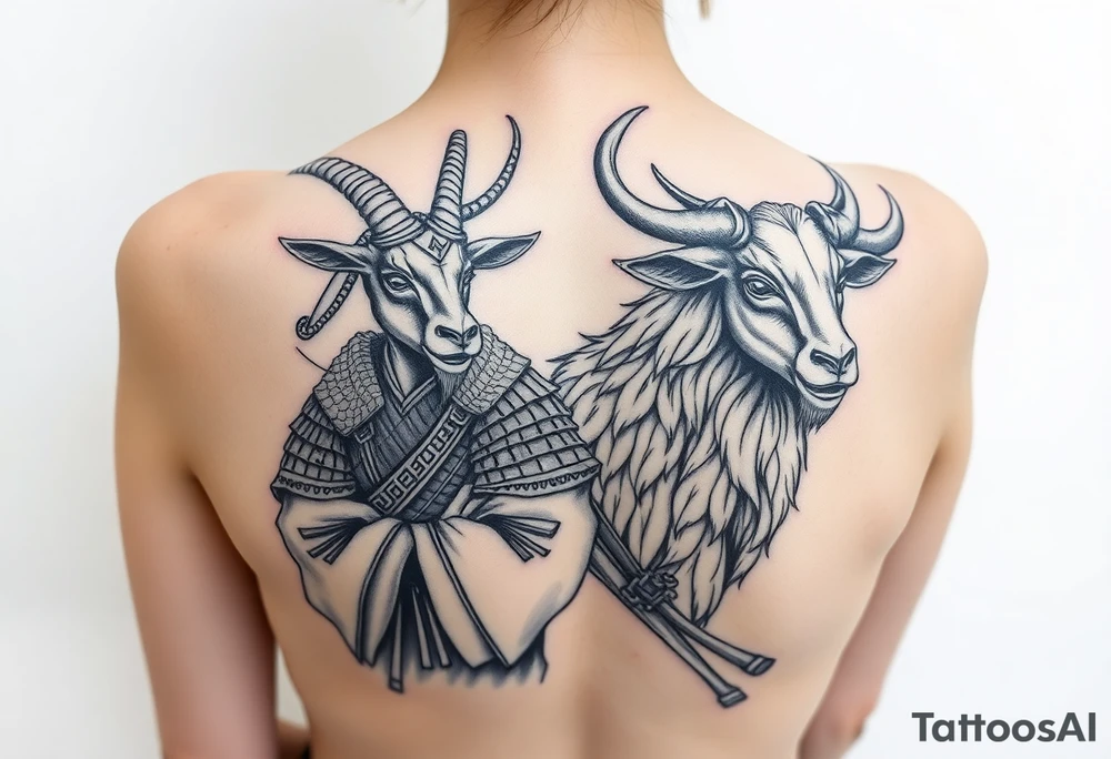 Goat and Ox dressed up as samurai warrior tattoo idea