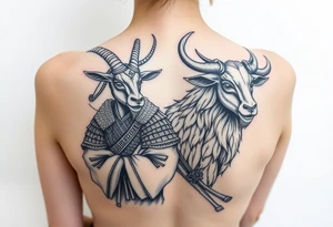 Goat and Ox dressed up as samurai warrior tattoo idea