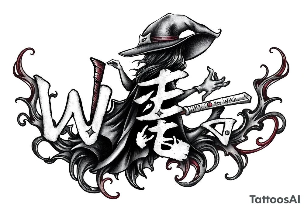 The word “싸이커스” and witch tattoo idea