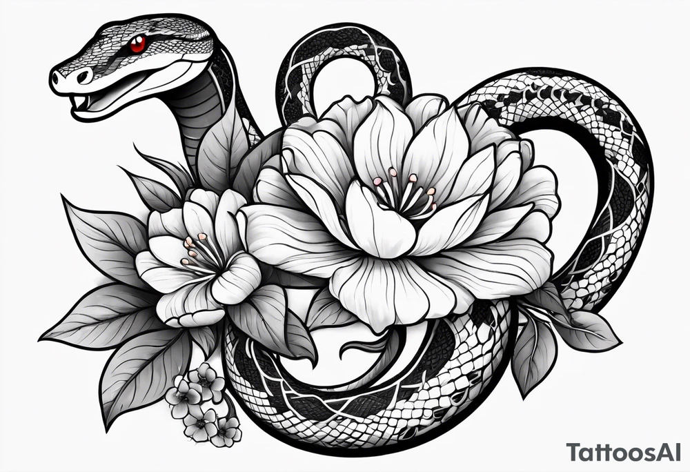 small simple snake with large flowers and long vines tattoo idea small simple snake with large flowers and long vines tattoo idea