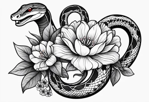 small simple snake with large flowers and long vines tattoo idea