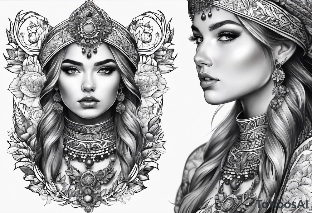 A tattoo design of a girl in the Norwegian national dress tattoo idea