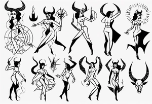 female dancing with devil horns tattoo idea
