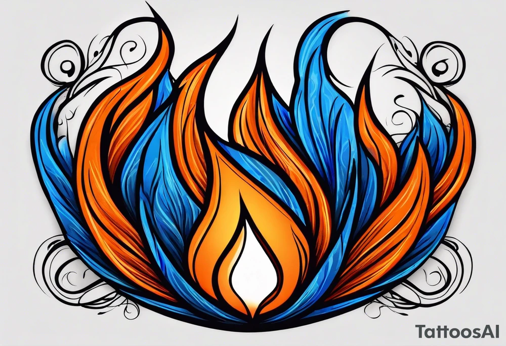 Blue and orange flame that has a half square thin line border. Make it as small as possible. The tattoo should be the size of a half dollar coin. tattoo idea