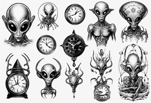 Alien holding a clock tattoo idea