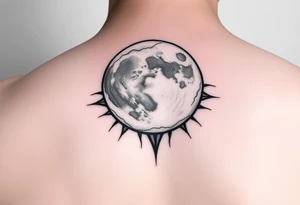 A fine line moon with the sun coming out behind it tattoo idea