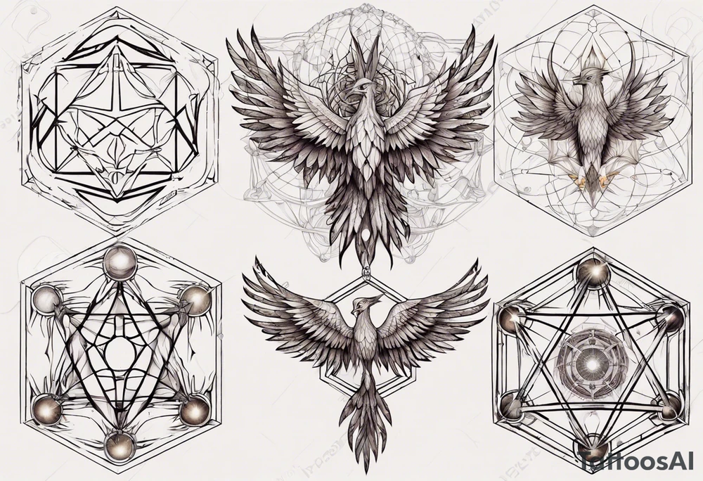sacred geometry Metatron's cube with phoenix tattoo idea