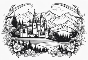 medieval tribal city 
floral  land  vignette tattoo idea