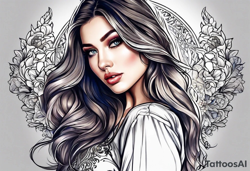 long hair lovely girl tattoo idea