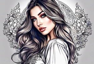 long hair lovely girl tattoo idea