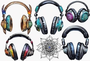 Headphones in the style of energy chakra tattoo idea