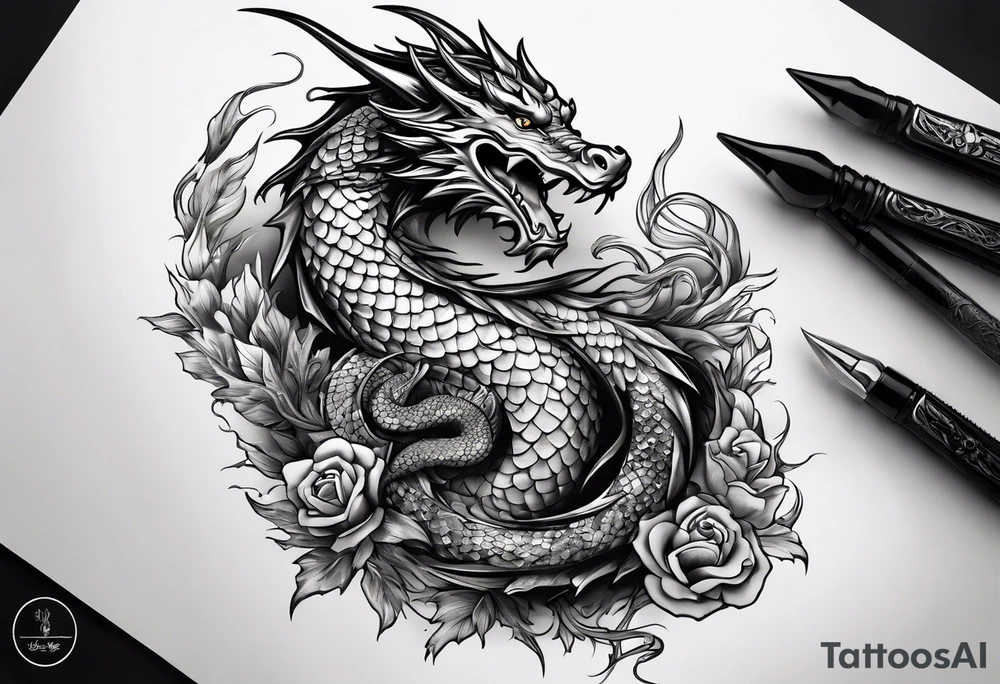 show me a tattoo design where there is a sword and a dragon wrapped around it tattoo idea