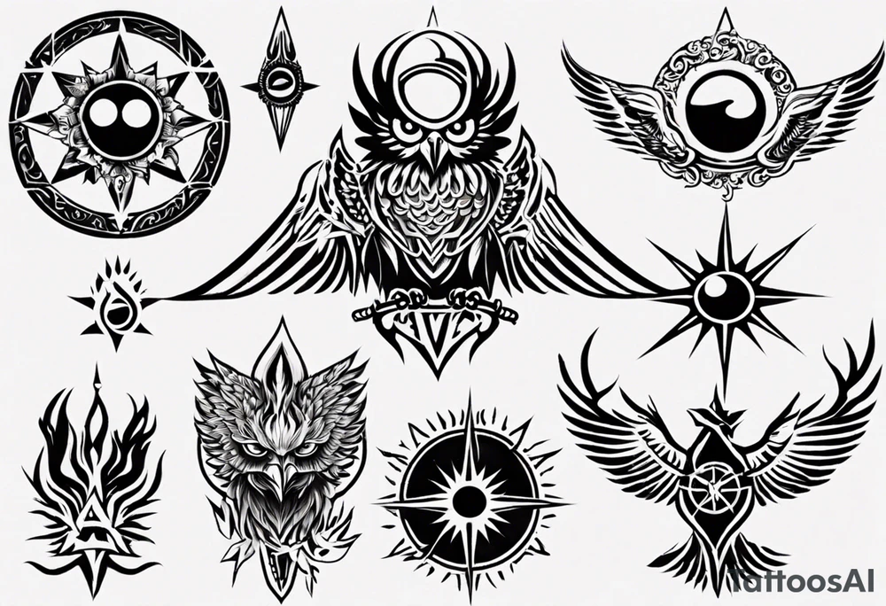 symbol eines Kriegers Wasser Eule Sonne 
Sapere Aude tattoo idea