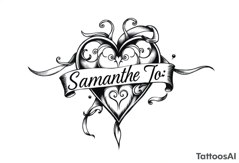 heart with flowing ribbons with the name Samantha Jo tattoo idea