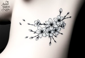 delicate cherry blossoms swirling in spring breeze with petals tattoo idea