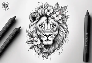 Women lion with hibiscus flowers something inspirational and meaning for the forearm tattoo idea