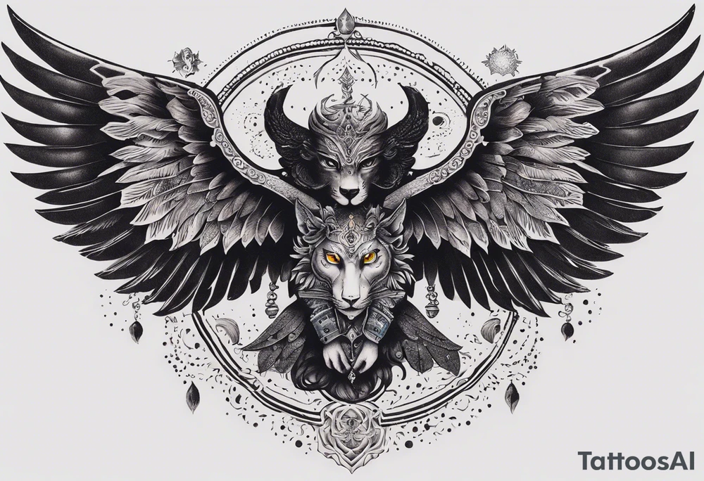black kali, goddess pirate, alien, angel, pachamama, valkrye, warrior, flying, skull, lotus azul, wing, eagle, zenza resonance, stars, 5D, anahata chakra, death, durga, riding on a tiger, flying lady, kundalini, chest tatoo, rebel tattoo idea
