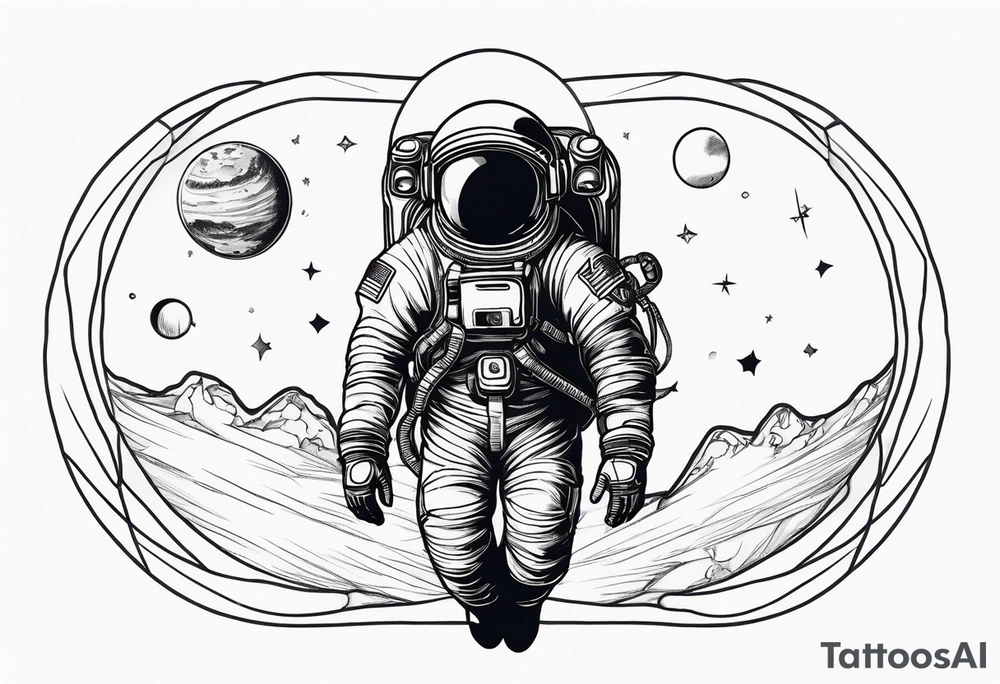 an astronaut hunched over in space from the back holding a planet in his hands tattoo idea