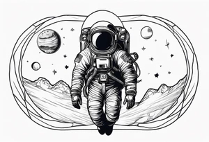 an astronaut hunched over in space from the back holding a planet in his hands tattoo idea
