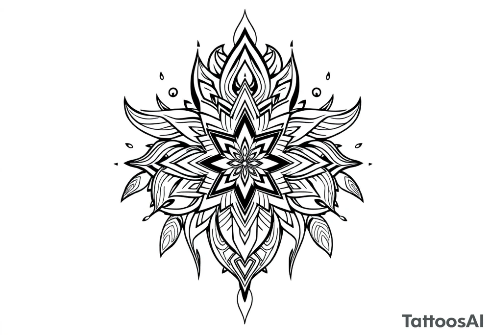 long shaman style mytical bold line with rhyme tattoo idea