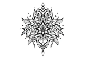 long shaman style mytical bold line with rhyme tattoo idea