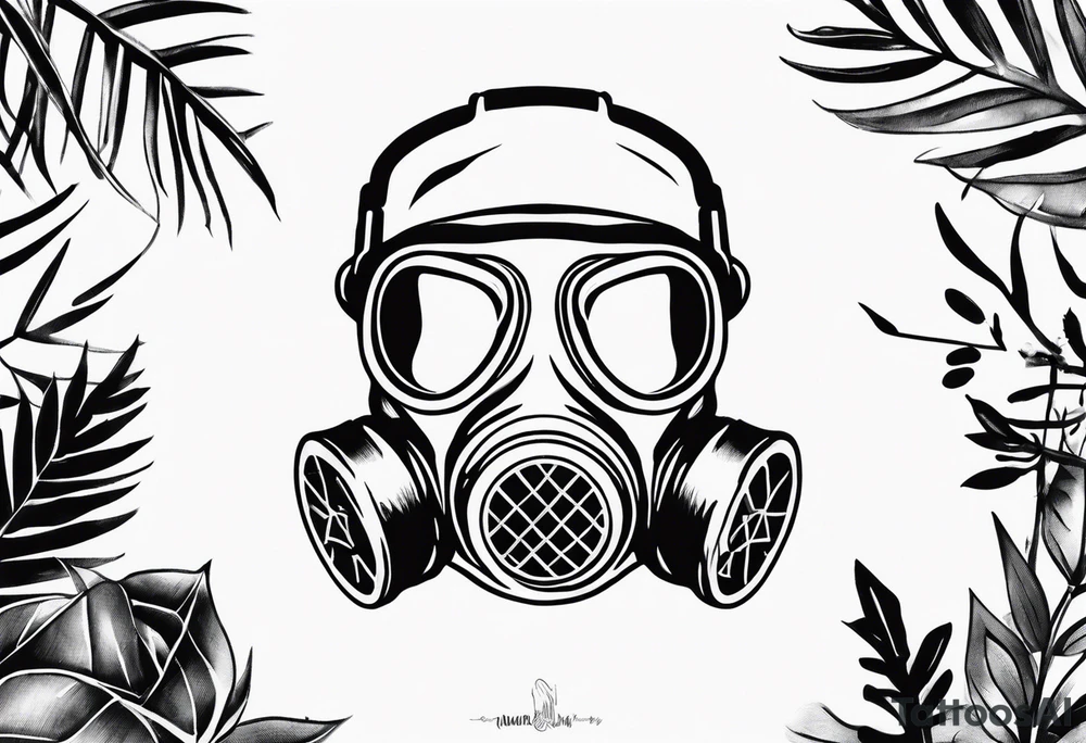 plant stick out from a gasmask tattoo idea
