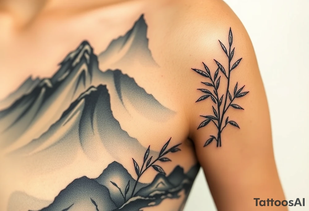 Bamboo in the mountains, Eastern aesthetic consciousness, appropriate blank space, and a sense of design tattoo idea