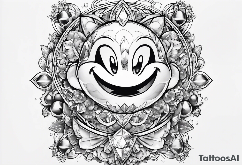 kirby smiling inside a long shinning crystal tattoo idea