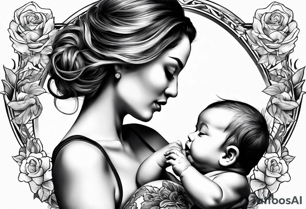 chest tattoo : 
mom and baby son tattoo idea