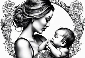 chest tattoo : 
mom and baby son tattoo idea