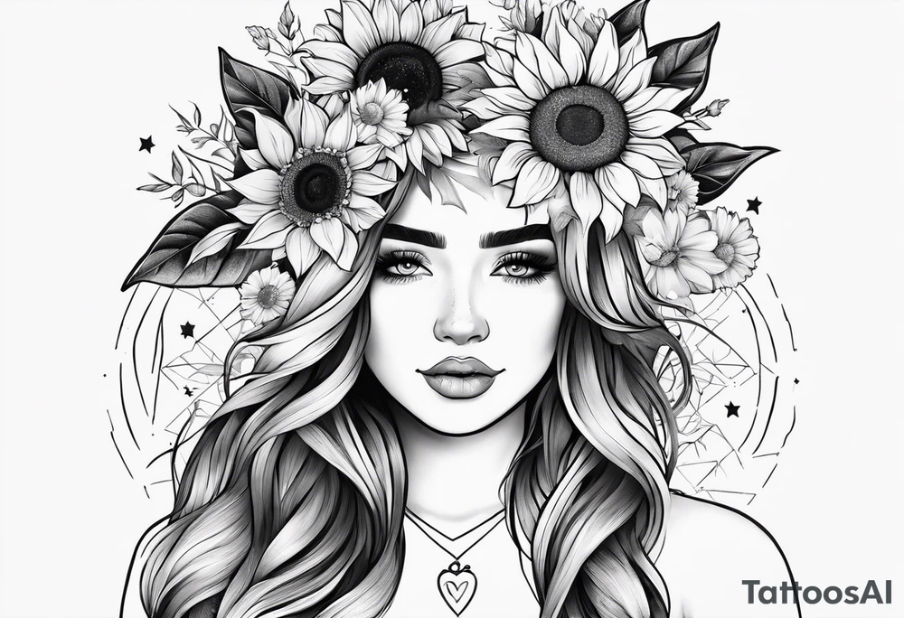 I’m a capicorn I love sunflowers, stars and set sunsets I also think a cassopiea consultation  is tired to me name starts with a W I have 3 kids 1 boy and 2 girls tattoo idea