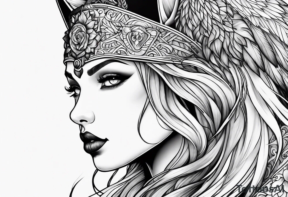 woman and wolf tattoo idea