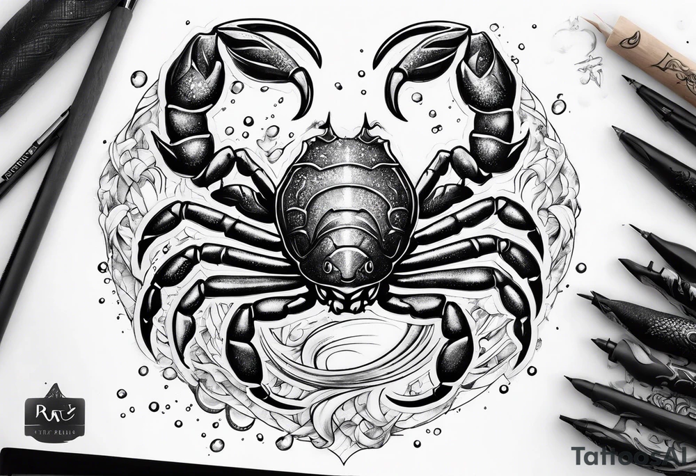 Scorpio zodiac sign with water element surrounding tattoo idea