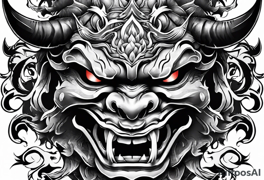 Oni mask with flames at the teeth tattoo idea
