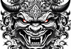 Oni mask with flames at the teeth tattoo idea